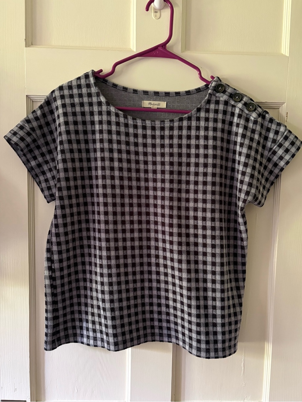 Madewell Gingham Knit Seersucker Button-Shoulder Top in Faded Lavender - Picture 5 of 9